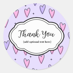 Customisable Thank You Sticker Pink Purple Hearts