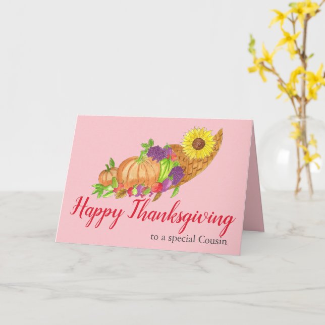 customisable Thanksgiving cornucopia Card (Yellow Flower)