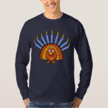 Customisable Thanksgivukkah Menurkey T-shirt<br><div class="desc">Celebrate Thanksgivukkah 2013 with this classic menurkey t-shirt! Featuring a funny yellow, orange, and brown cartoon turkey wearing a yamaka, a Star of David necklace, and menorah candles in his tail feathers. A Hanukkah Thanksgiving will not occur for another 77, 000 years! So grab this great colourful keepsake shirt for...</div>