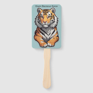 Customisable Tiger on a Sky Blue Background Hand Fan