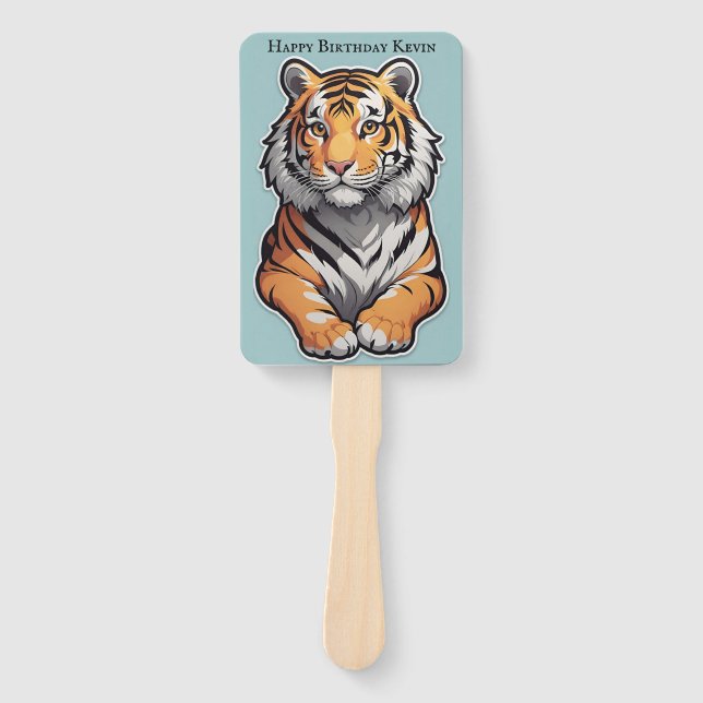 Customisable Tiger on a Sky Blue Background Hand Fan (Front)