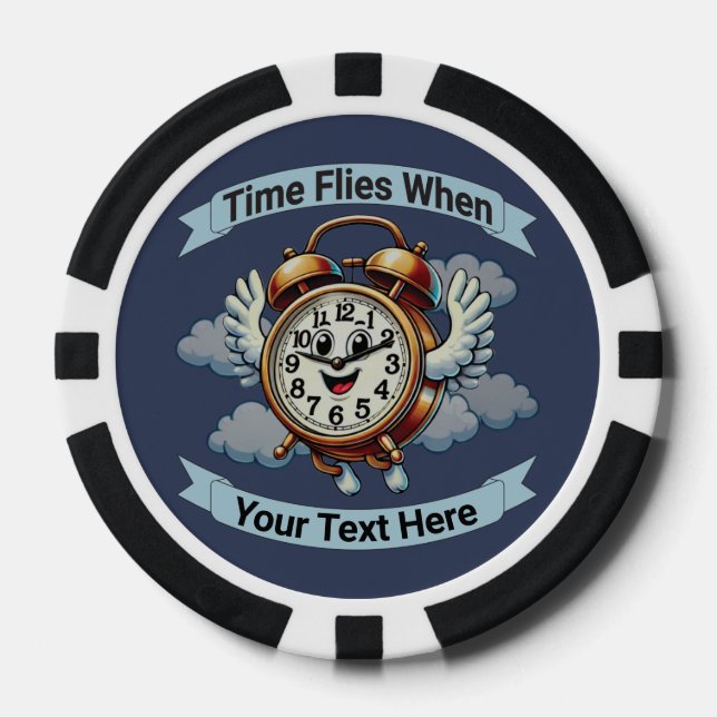 Customisable "Time Flies When" Flying Clock Poker Chips (Front)