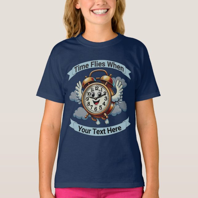 Customisable "Time Flies When" Flying Clock T-Shirt (Front)