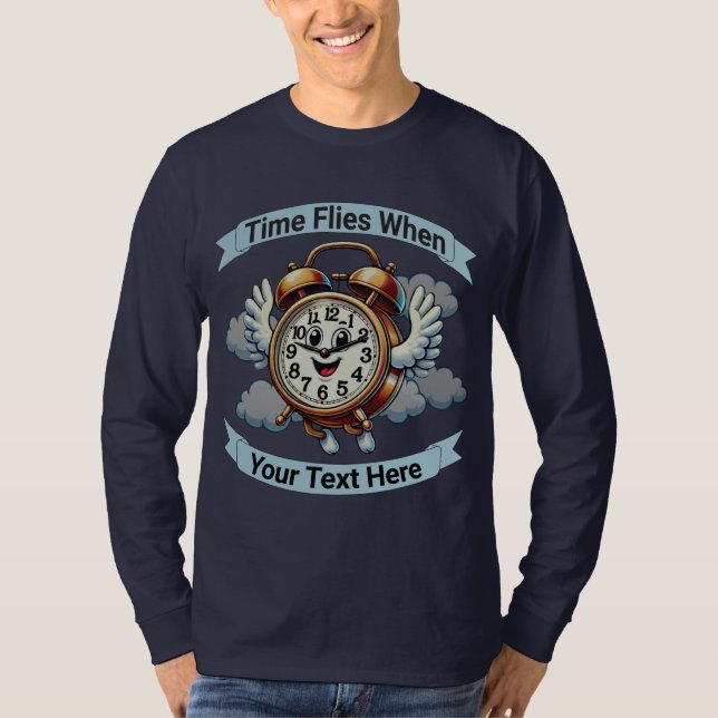 Customisable "Time Flies When" Flying Clock T-Shirt (Front)
