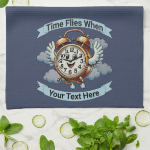 Customisable "Time Flies When" Flying Clock Tea Towel