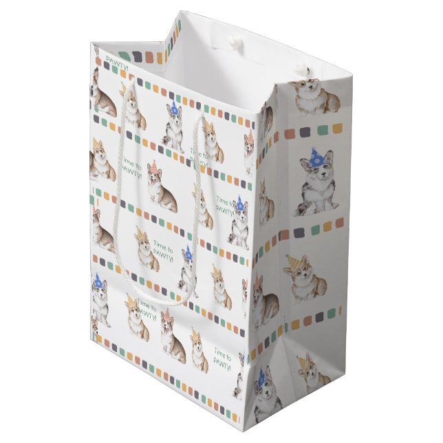 Customisable Time to PAWTY Corgi  Medium Gift Bag (Front Angled)