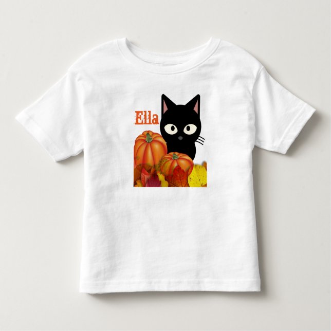 Customisable Toddler Halloween Black Cat T-Shirt (Front)