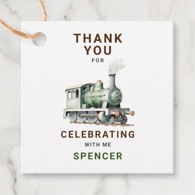 Customisable Train-Themed Squared Thank You Tag (Front)