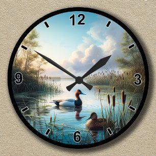 Customisable Tranquil Wetland Canvasback Ducks Round Clock