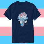 Customisable Transgener Flag Mushroom Pronouns T-Shirt<br><div class="desc">Showcase your pronouns with this cute vintage mushroom in the transgender pride flag colours. The pronouns are fully customisable so put what suits you best! You can also delete the text and enjoy this fungi as a subtle trans flag by itself. *I realise the irony of this product having to...</div>