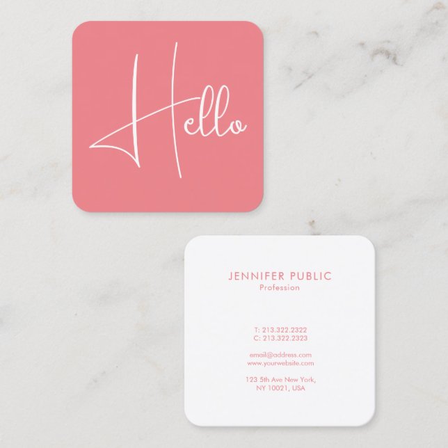 Customisable Trendy Elegant Modern Template Hello Square Business Card (Front/Back)