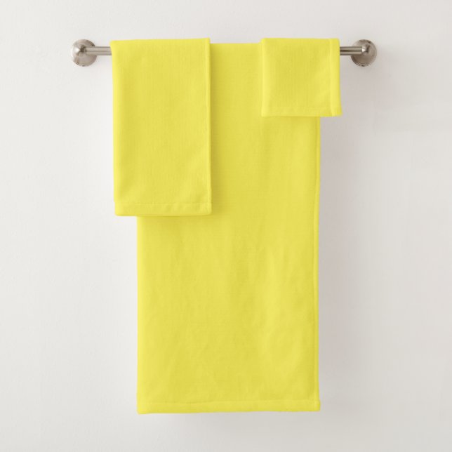 Customisable Trendy Elegant Solid Colour Yellow Bath Towel Set (Insitu)