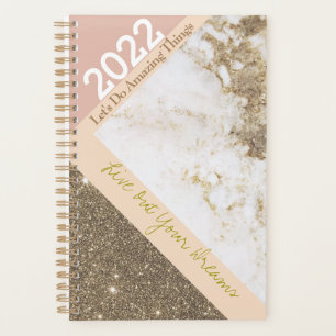 Customisable Trendy Rose Gold Pink Faux Marble Planner