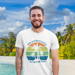 Customisable Tropical Island Palm Tree Family Trip T-Shirt<br><div class="desc">These cool personalised tropical beach sunset t-shirts feature 3 palm trees silhouetted against an orange and blue sky accented with yellow and green at the coast. Customise for great family trip keepsake tees for your coastal getaway this spring break or summer or ocean cruise vacation.</div>