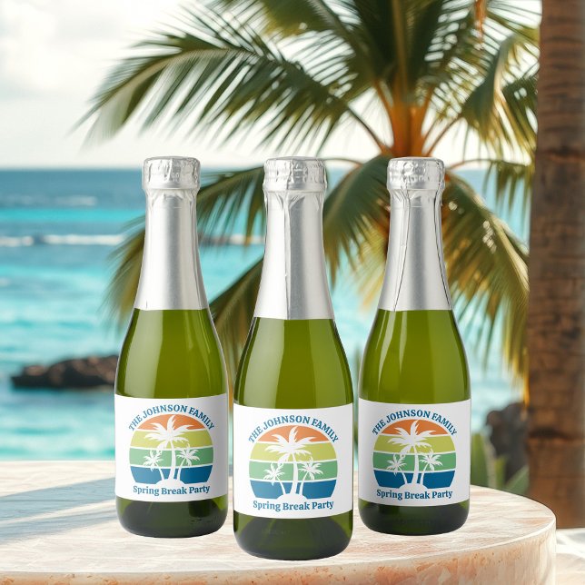 Customisable Tropical Island Palm Trees Party Mini Sparkling Wine Label (Creator Uploaded)
