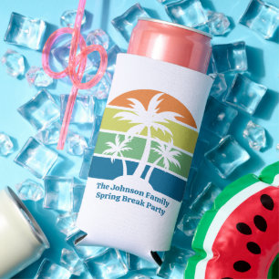 Customisable Tropical Island Palm Trees Party Seltzer Can Cooler