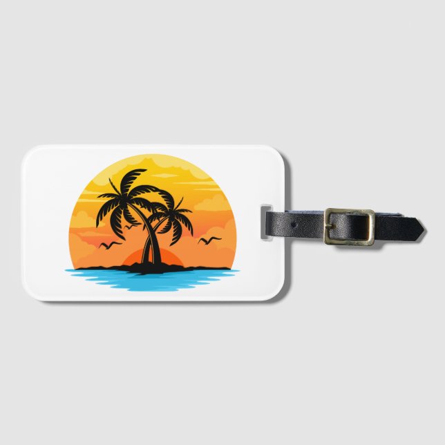 Customisable tropical isle palm trees logo  luggage tag (Front Horizontal)