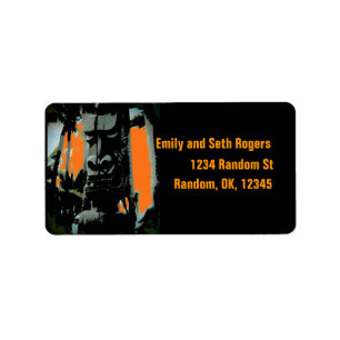 Customisable tropical tiki statue address labels