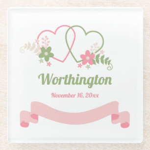 Customisable Two Linked Hearts Love Design  Glass Coaster