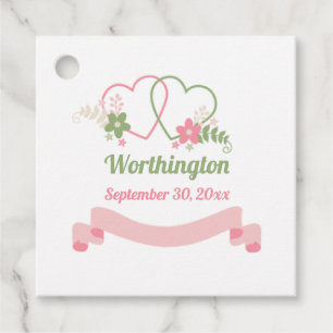 Customisable Two Linked Hearts Wedding Date Favour Tags