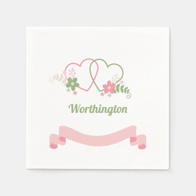 Customisable Two Linked Hearts Wedding  Napkin (Front)