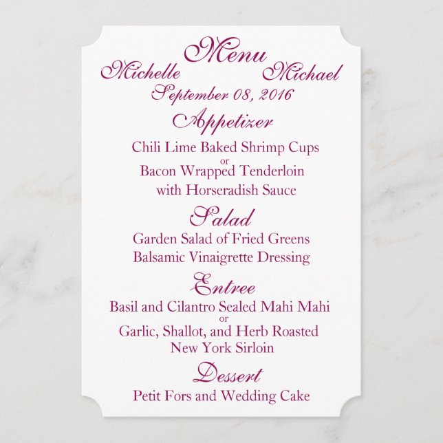 Customisable Two Sided WEDDING MENU (Front)