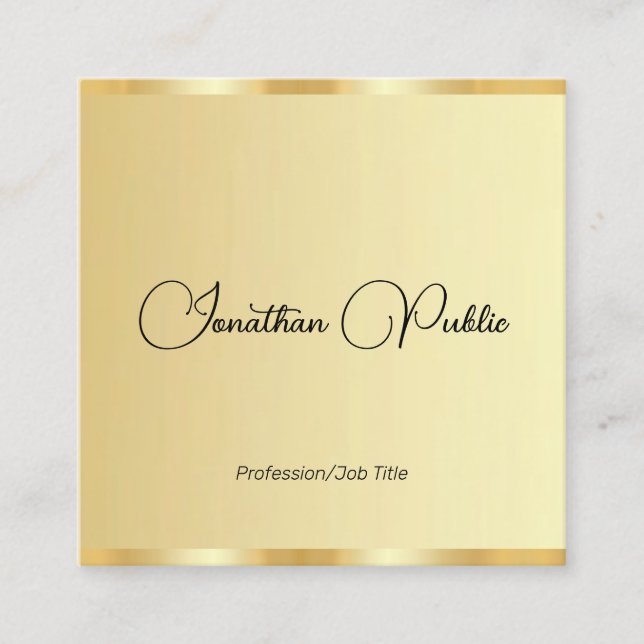 Customisable Typography Script Template Faux Gold Square Business Card (Front)