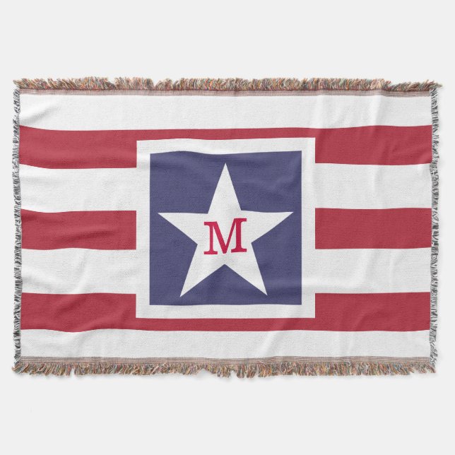 Customisable U.S.A. Flag Monogram Throw Blanket (Front)