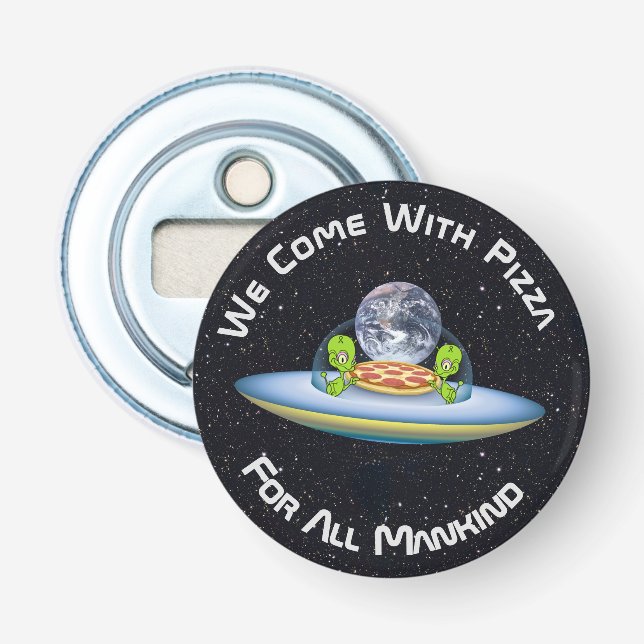 Customisable UFO Pizza Delivery Bottle Opener (Front)