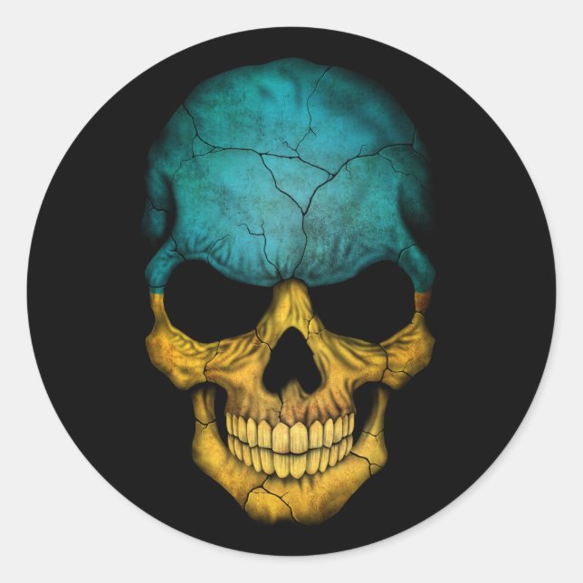 Customisable Ukrainian Flag Skull Classic Round Sticker (Front)