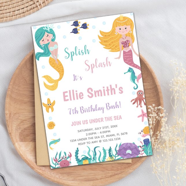 Customisable Under the Sea Blonde Mermaid Invitation (Under the sea Blond Mermaid Invitations)