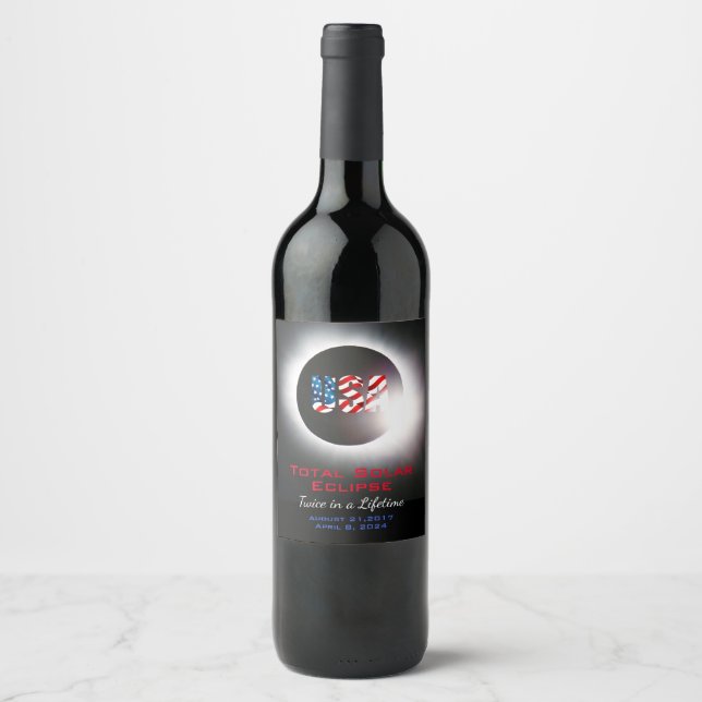 Customisable USA Total solar eclipse 2017 2024 Wine Label (Front)