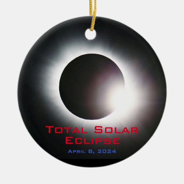 Customisable USA Total solar eclipse  2024 Ceramic Tree Decoration (Front)