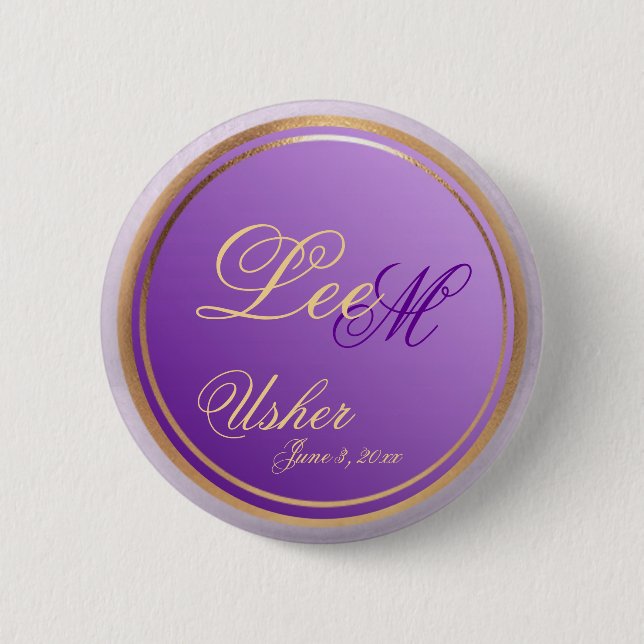 Customisable Usher Elegant Purple Keepsake Button (Front)