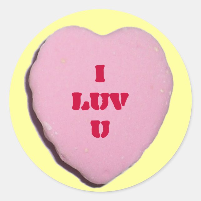 Customisable Valentine Candy Heart Classic Round Sticker (Front)