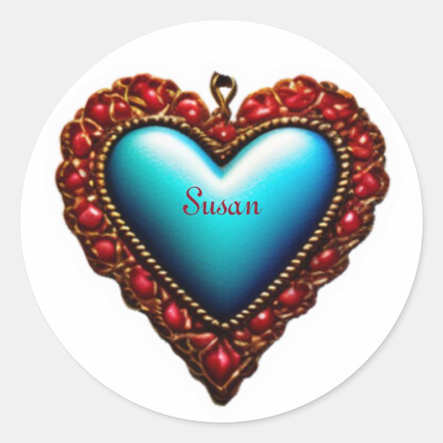 Customisable Valentine Hearts, Vintage Hearts,     Classic Round Sticker (Front)