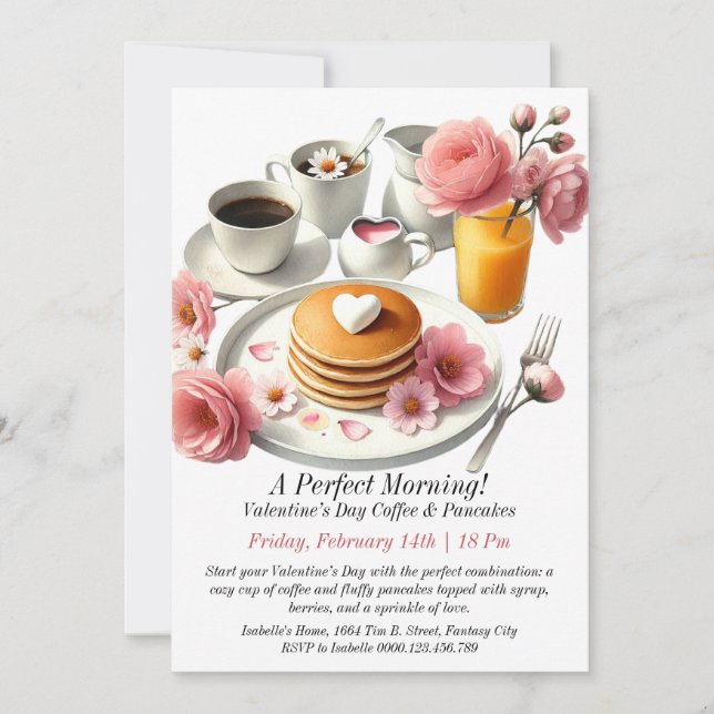 Customisable Valentine’s Day Coffee & Pancakes Invitation (Front)