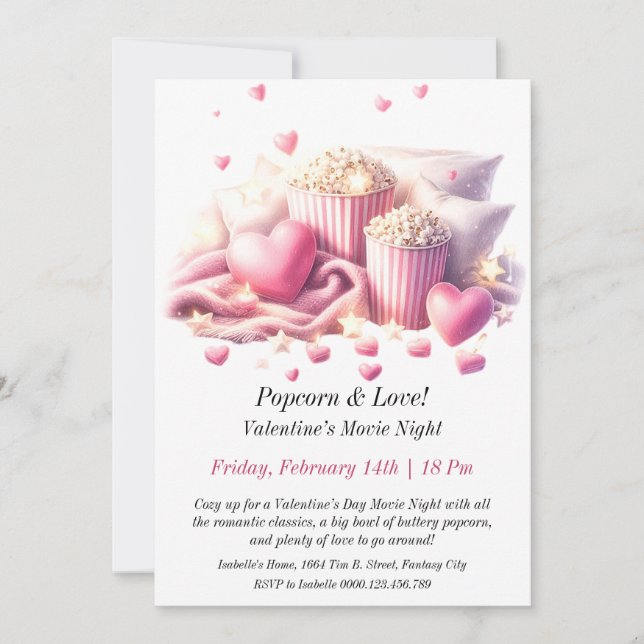 Customisable Valentine’s Movie Night – Popcorn Invitation (Front)