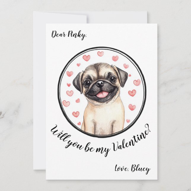 Customisable Valentine's Day card Pug (Front)