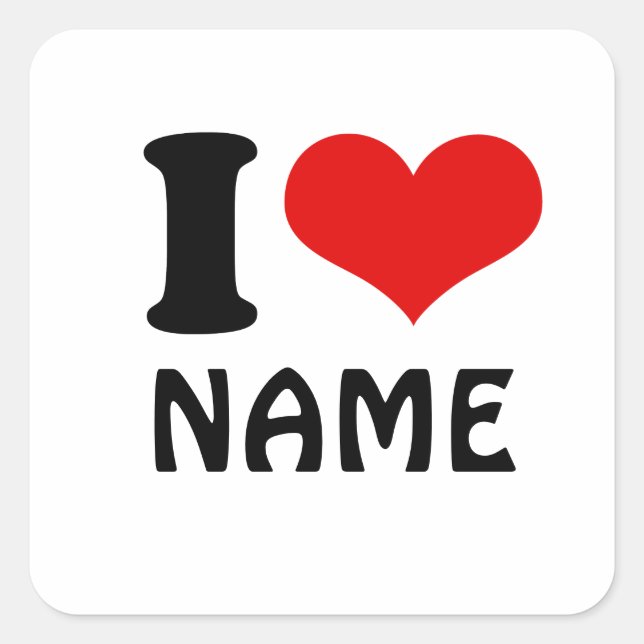 Customisable Valentines Day I love Heart Custom Square Sticker (Front)
