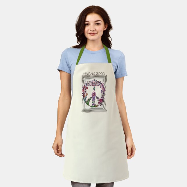 Customisable Vegan Floral Peace Sign Cute Flowers Apron (Worn)