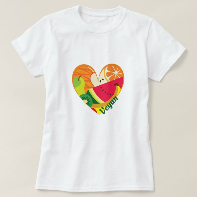 Customisable Vegan Heart Colourful Fruits Statemen T-Shirt (Design Front)