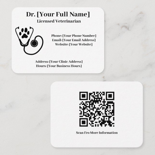 Customisable Veterinarian Business Card QR Code (Front/Back)