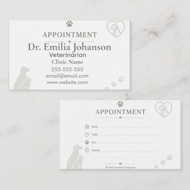 Customisable Veterinary Appointment Card (Front/Back)