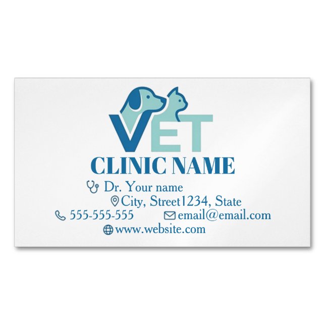 Customisable Veterinary Business Card Magnet Blue (Front)