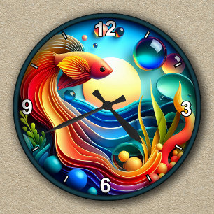 Customisable Vibrant Betta Fish Abstract Round Clock