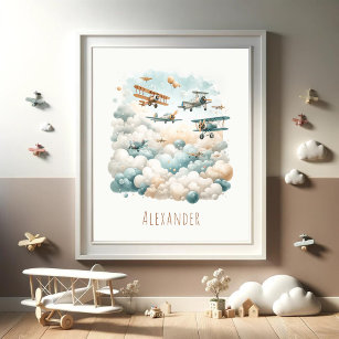 Customisable Vintage Aircrafts and Clouds Poster