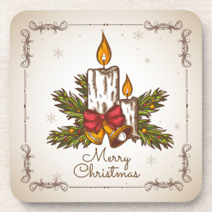 Customisable Vintage Family Christmas Candle Coaster