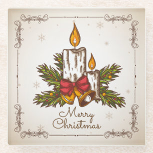 Customisable Vintage Family Christmas Candle Glass Coaster