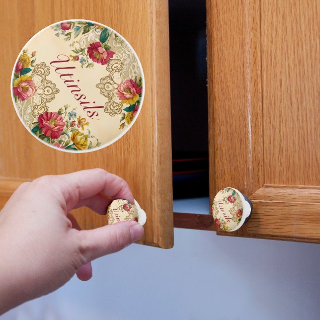 Customisable Vintage Flowers And Lace Ceramic Knob (Creator Uploaded)